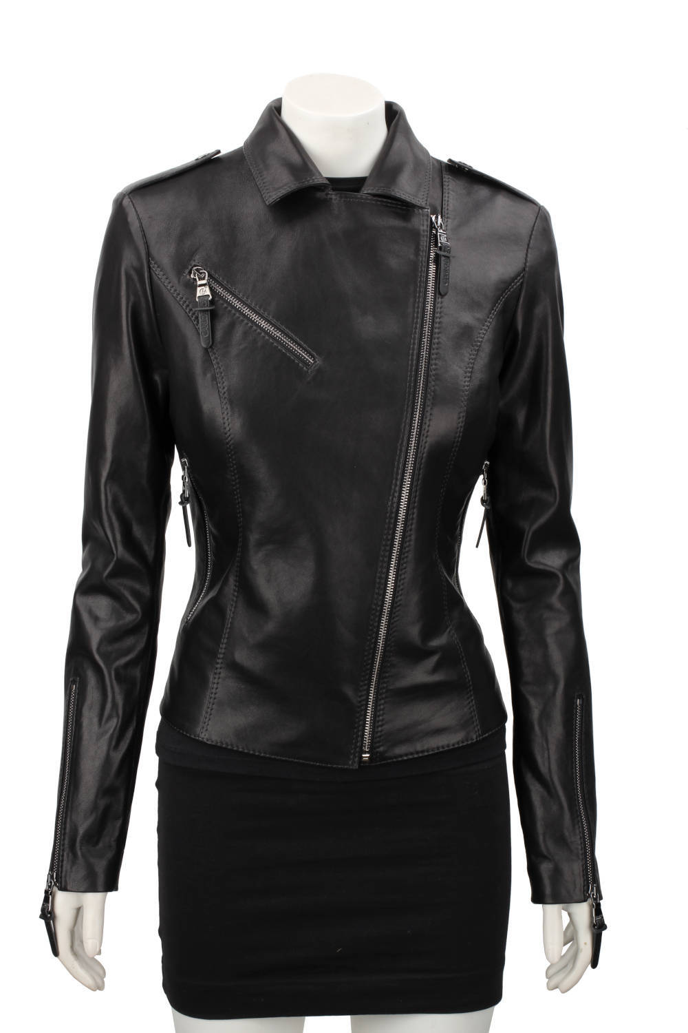 AUR450D - Ramoneska skórzana damska z czarnej skóry owczej DORJAN