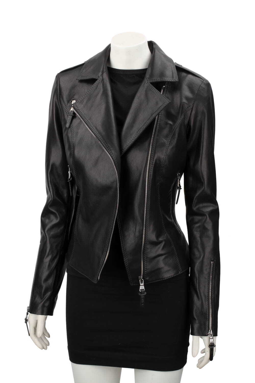 AUR450D - Ramoneska skórzana damska z czarnej skóry owczej DORJAN