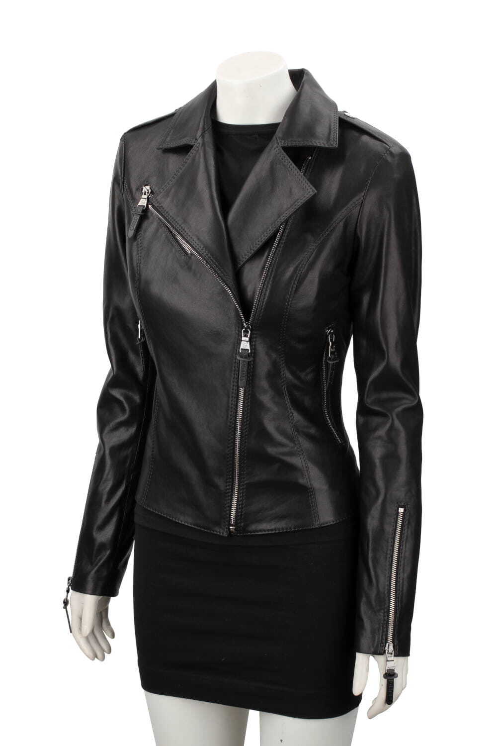 AUR450D - Ramoneska skórzana damska z czarnej skóry owczej DORJAN