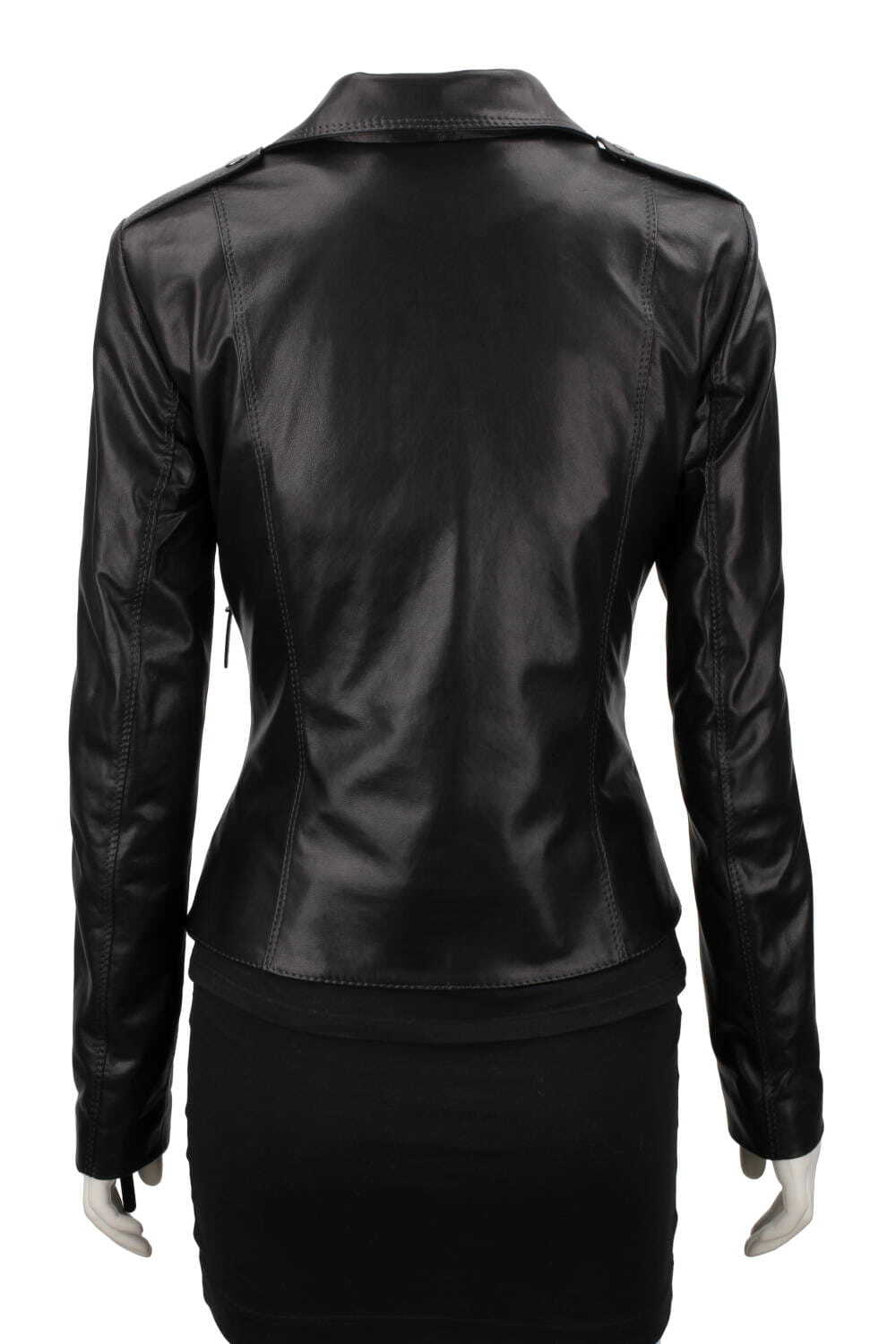 AUR450D - Ramoneska skórzana damska z czarnej skóry owczej DORJAN