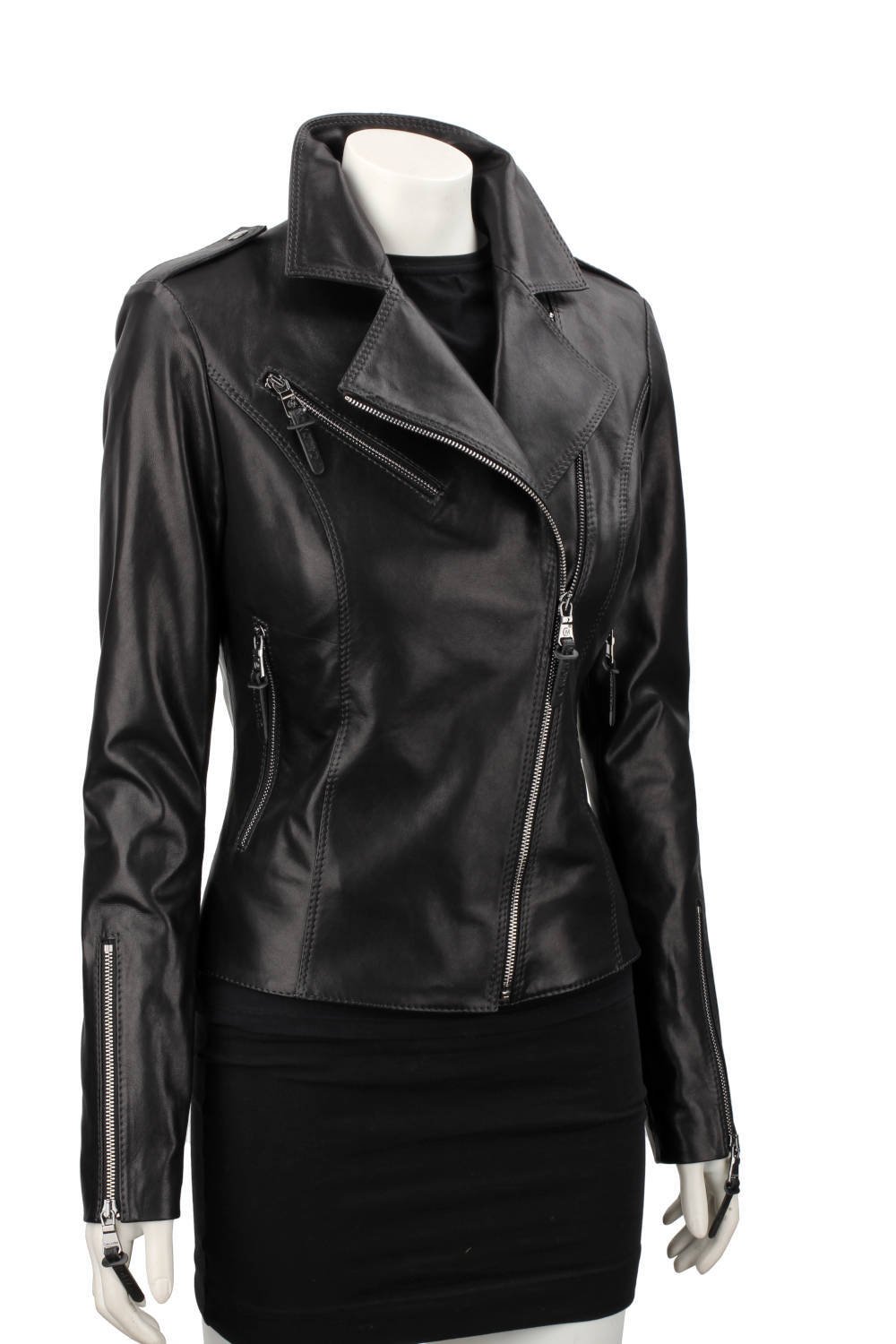 AUR450D - Ramoneska skórzana damska z czarnej skóry owczej DORJAN