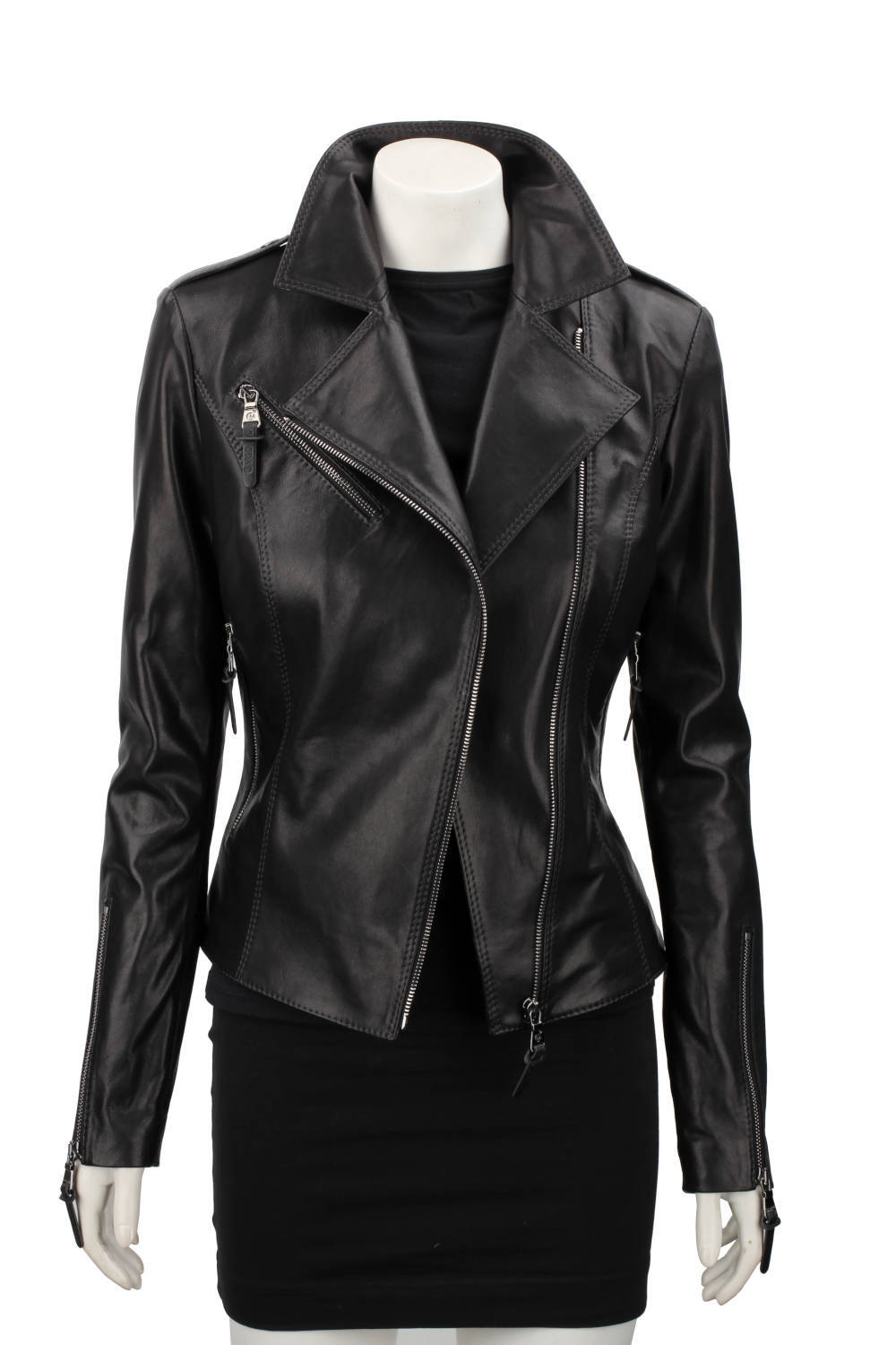 AUR450D - Ramoneska skórzana damska z czarnej skóry owczej DORJAN