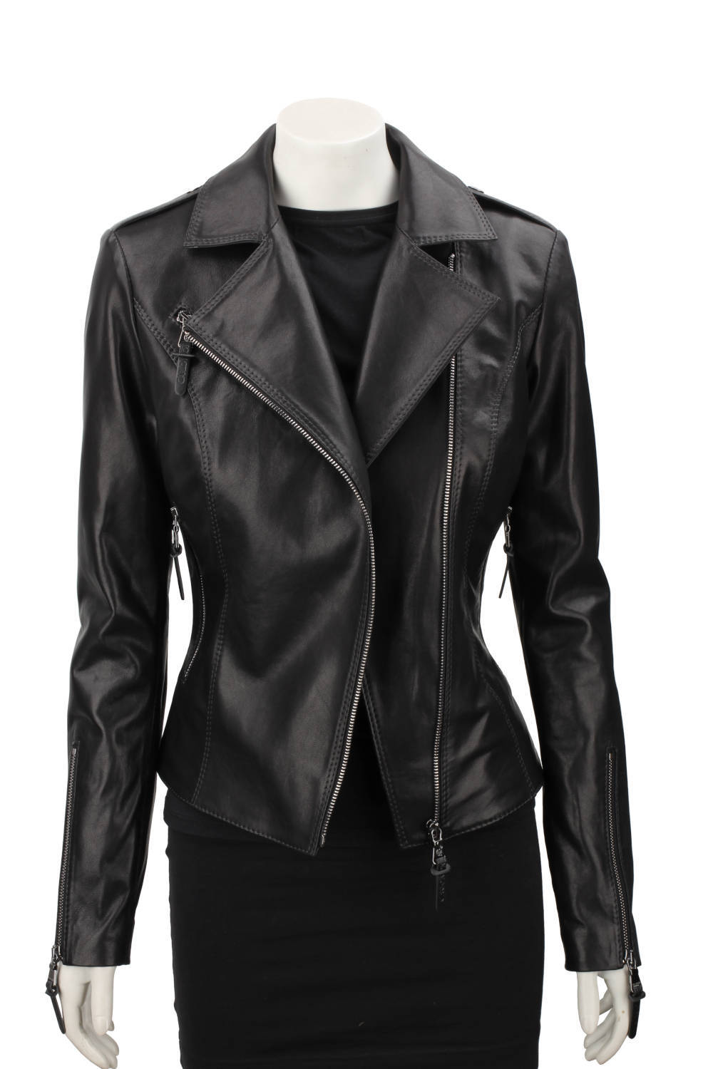 AUR450D - Ramoneska skórzana damska z czarnej skóry owczej DORJAN