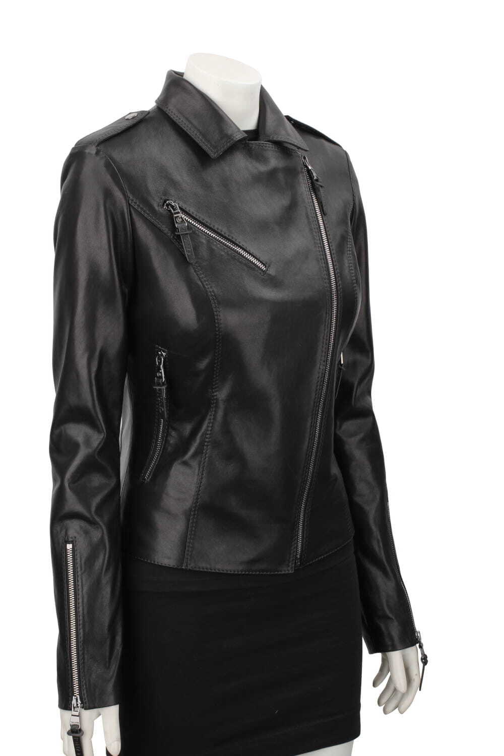 AUR450D - Ramoneska skórzana damska z czarnej skóry owczej DORJAN