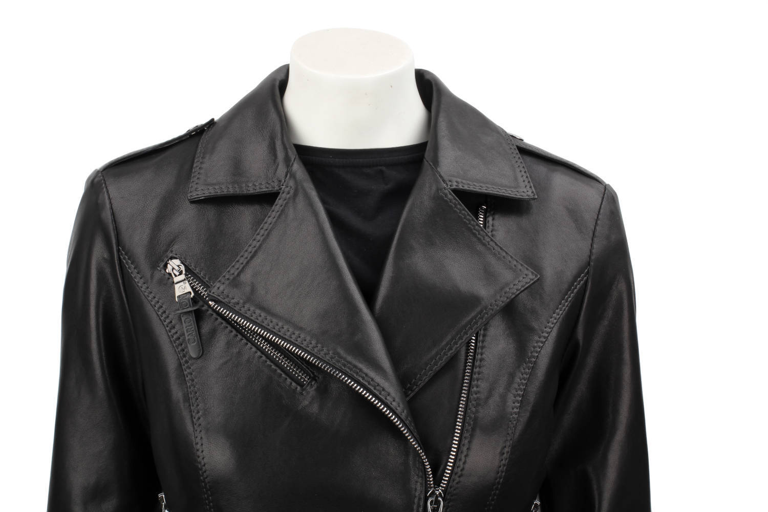 AUR450D - Ramoneska skórzana damska z czarnej skóry owczej DORJAN