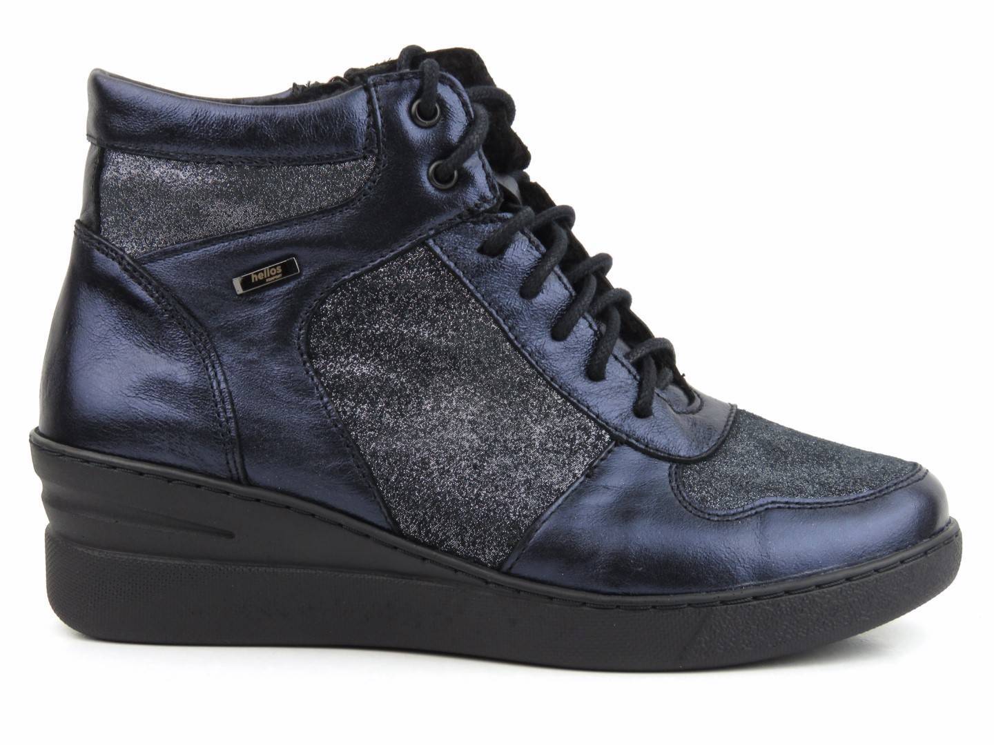 Skórzane botki damskie - HELIOS Komfort 597, granatowe