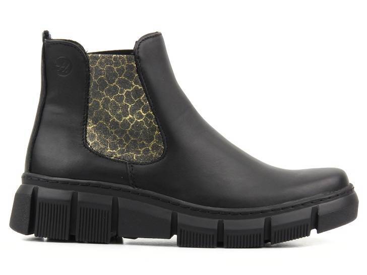 Skórzane sztyblety damskie z panterką - HELIOS Komfort 510S, czarne