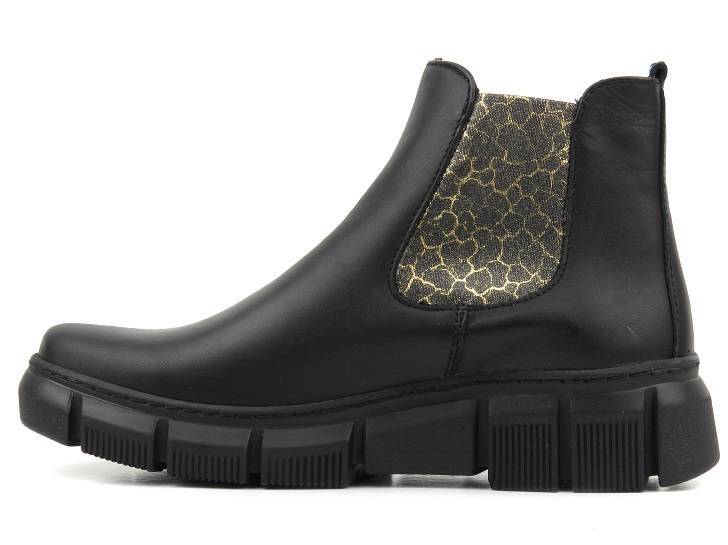 Skórzane sztyblety damskie z panterką - HELIOS Komfort 510S, czarne