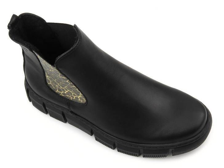 Skórzane sztyblety damskie z panterką - HELIOS Komfort 510S, czarne