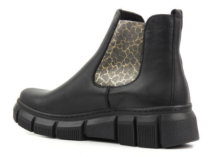 Skórzane sztyblety damskie z panterką - HELIOS Komfort 510S, czarne