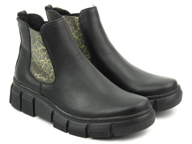 Skórzane sztyblety damskie z panterką - HELIOS Komfort 510S, czarne