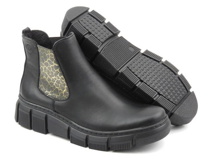 Skórzane sztyblety damskie z panterką - HELIOS Komfort 510S, czarne