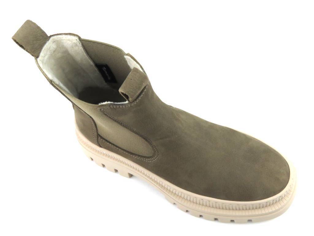 Botki damskie, workery na grubej podeszwie Tamaris 1-25494-41, ciemnobeżowe