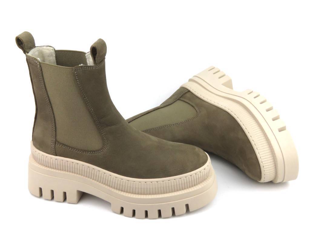 Botki damskie, workery na grubej podeszwie Tamaris 1-25494-41, ciemnobeżowe