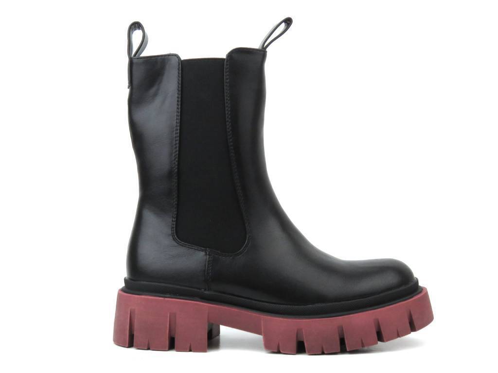 Ocieplane botki, workery damskie na suwak - EVENTO 22BT35-5040, czarno-czerwone