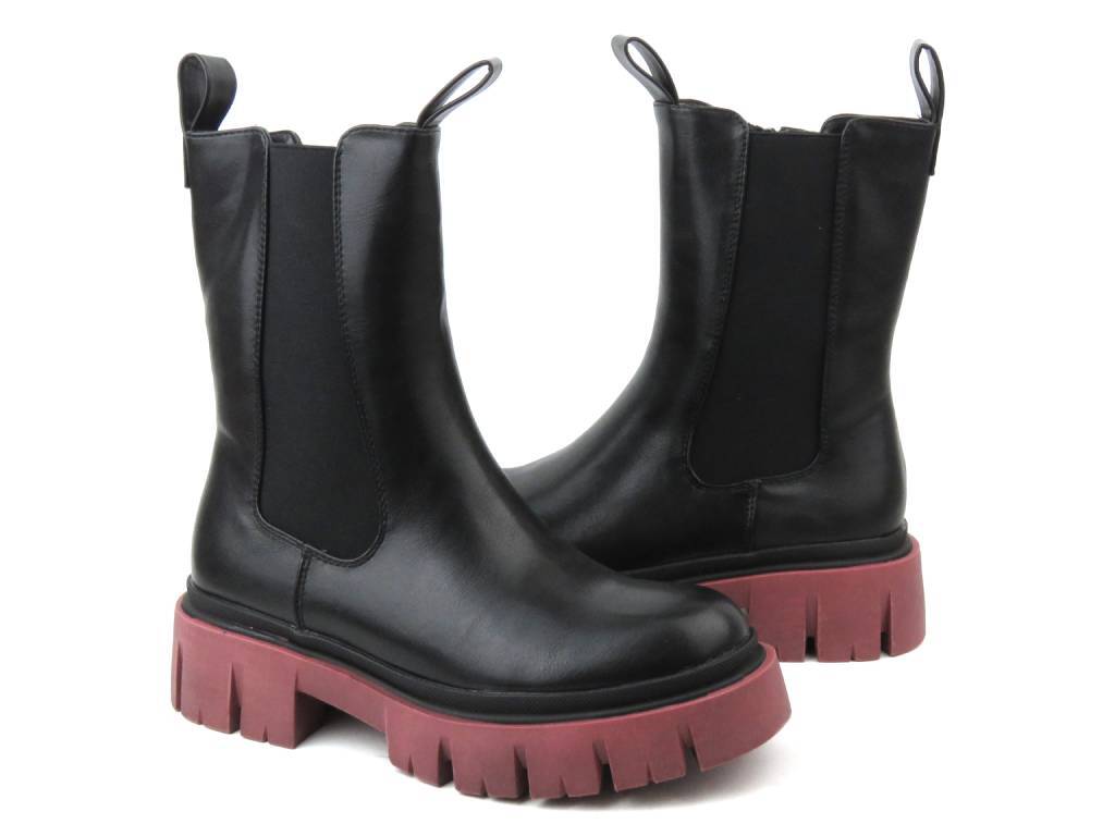 Ocieplane botki, workery damskie na suwak - EVENTO 22BT35-5040, czarno-czerwone