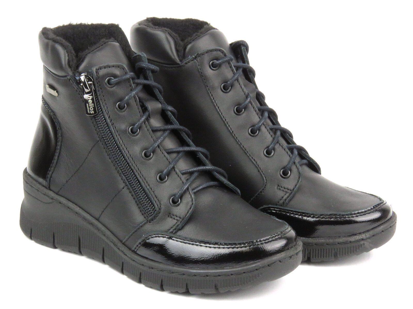 Skórzane botki damskie polskiej marki - Helios Komfort 551, czarne