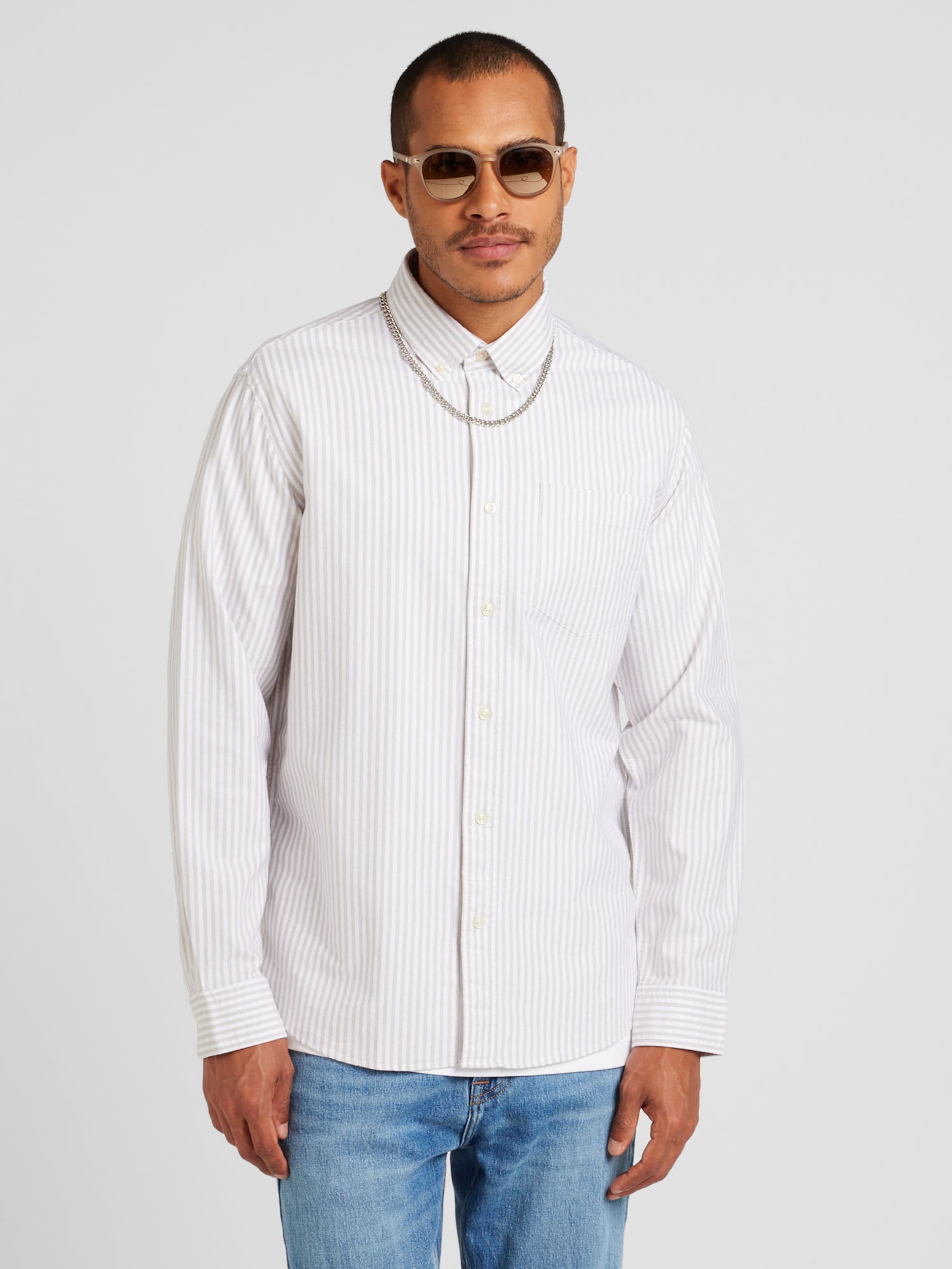 SELECTED Koszula 'SLHRICK' szarobeżowy / biały