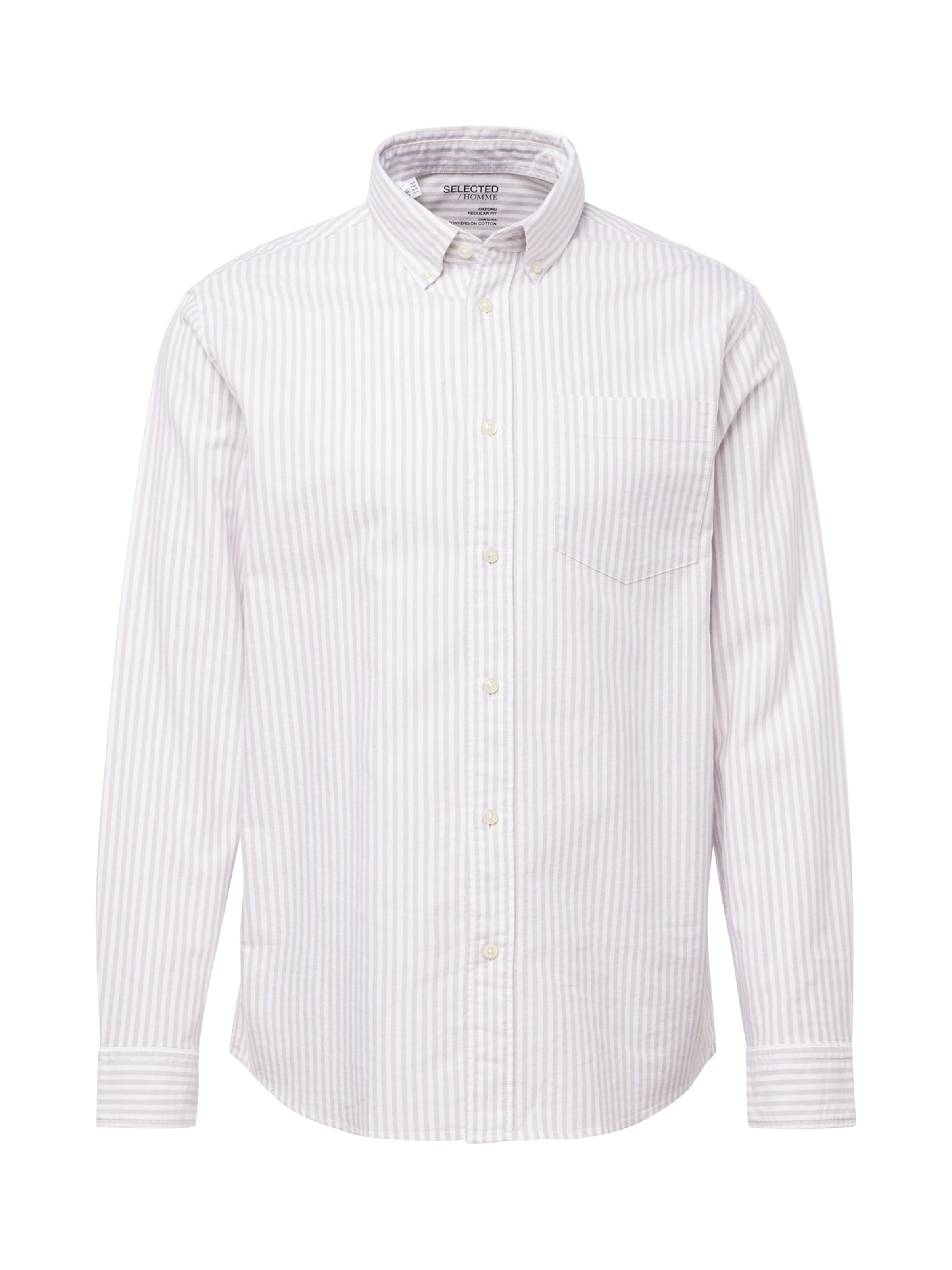 SELECTED Koszula 'SLHRICK' szarobeżowy / biały