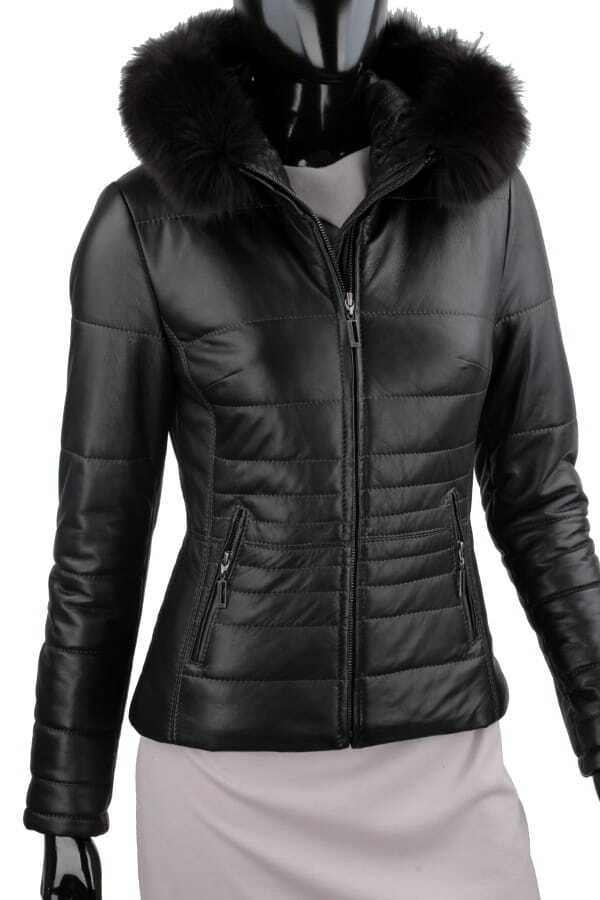 CARLO MONTI HLN450 - pikowana kurtka skórzana damska z odpinanym lisem DORJAN