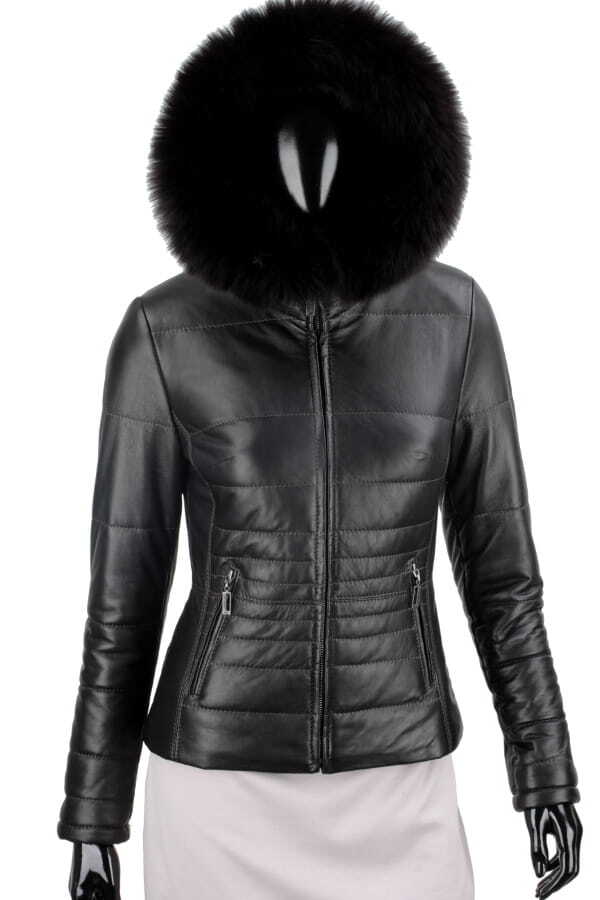 CARLO MONTI HLN450 - pikowana kurtka skórzana damska z odpinanym lisem DORJAN