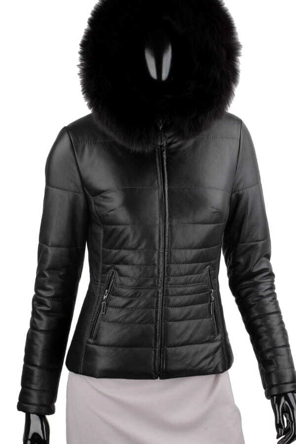 CARLO MONTI HLN450 - pikowana kurtka skórzana damska z odpinanym lisem DORJAN