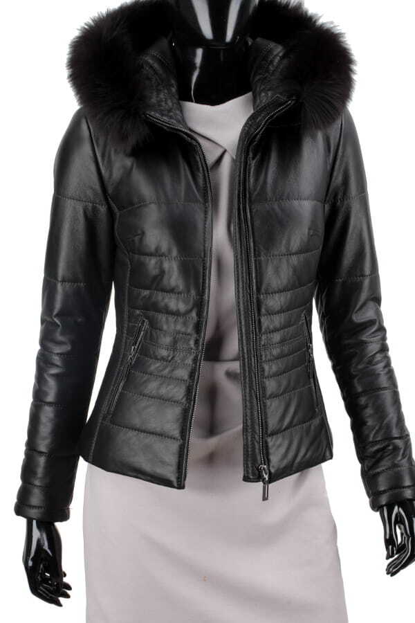 CARLO MONTI HLN450 - pikowana kurtka skórzana damska z odpinanym lisem DORJAN