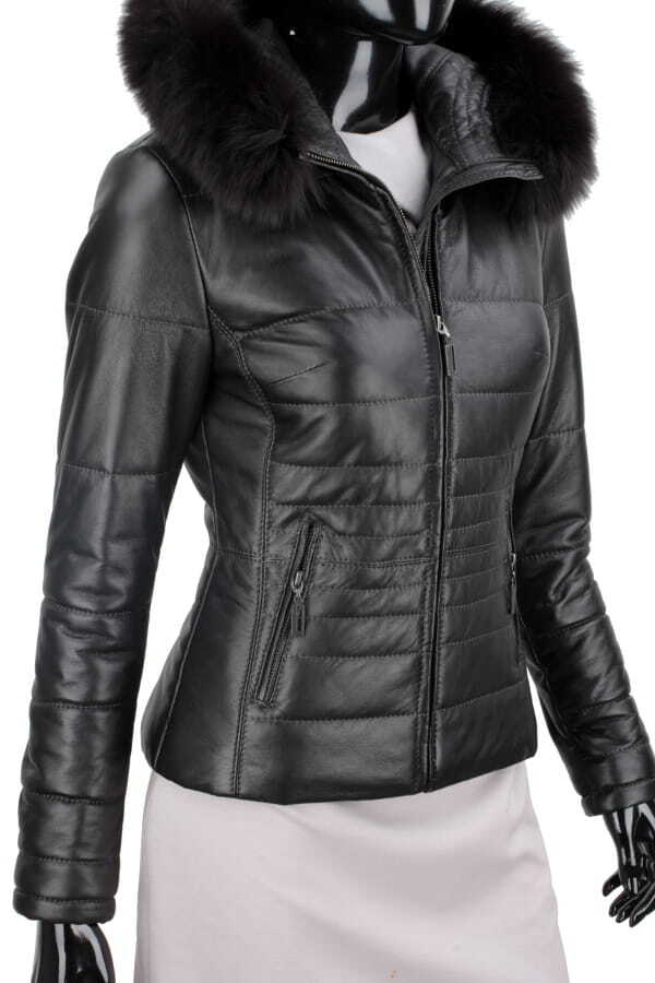 CARLO MONTI HLN450 - pikowana kurtka skórzana damska z odpinanym lisem DORJAN