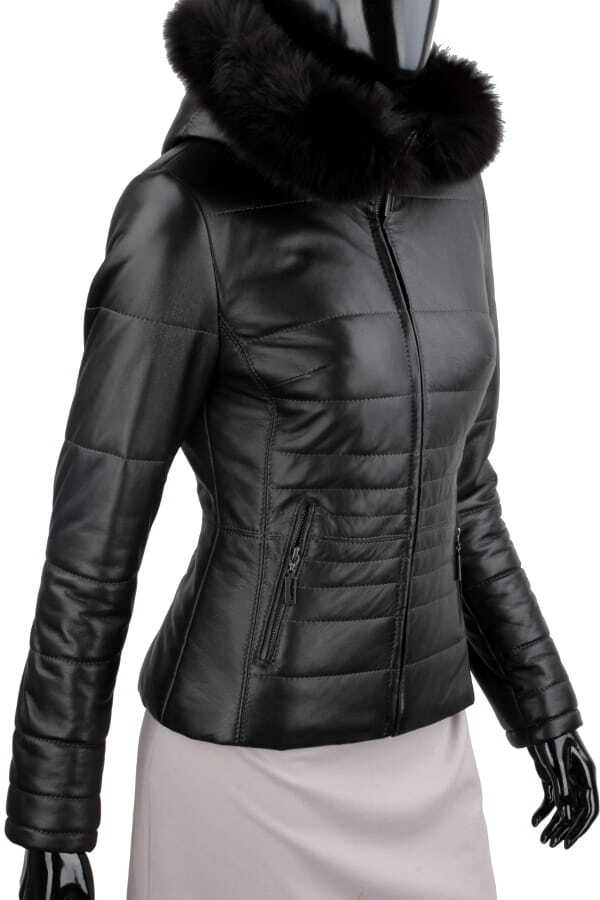 CARLO MONTI HLN450 - pikowana kurtka skórzana damska z odpinanym lisem DORJAN