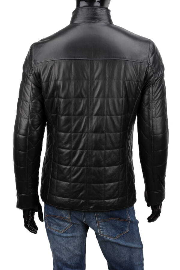 CARLO MONTI PAB450_1 - Czarna kurtka skórzana męska pikowana w kratę DORJAN