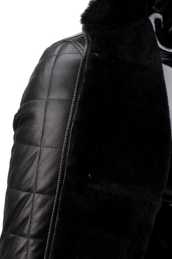 CARLO MONTI PAB450_1 - Czarna kurtka skórzana męska pikowana w kratę DORJAN