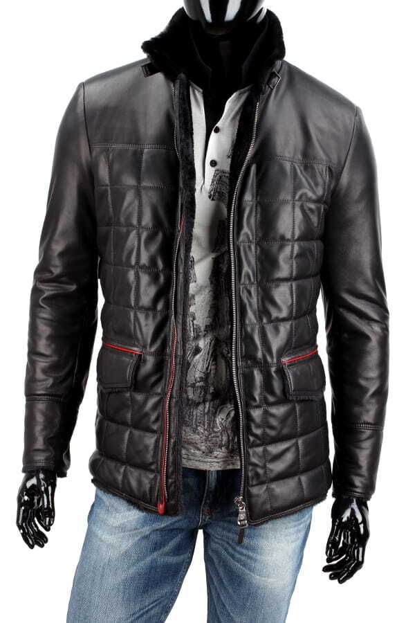 CARLO MONTI ELP450 - Kurtka skórzana pikowana męska z kożuszkiem eko DORJAN