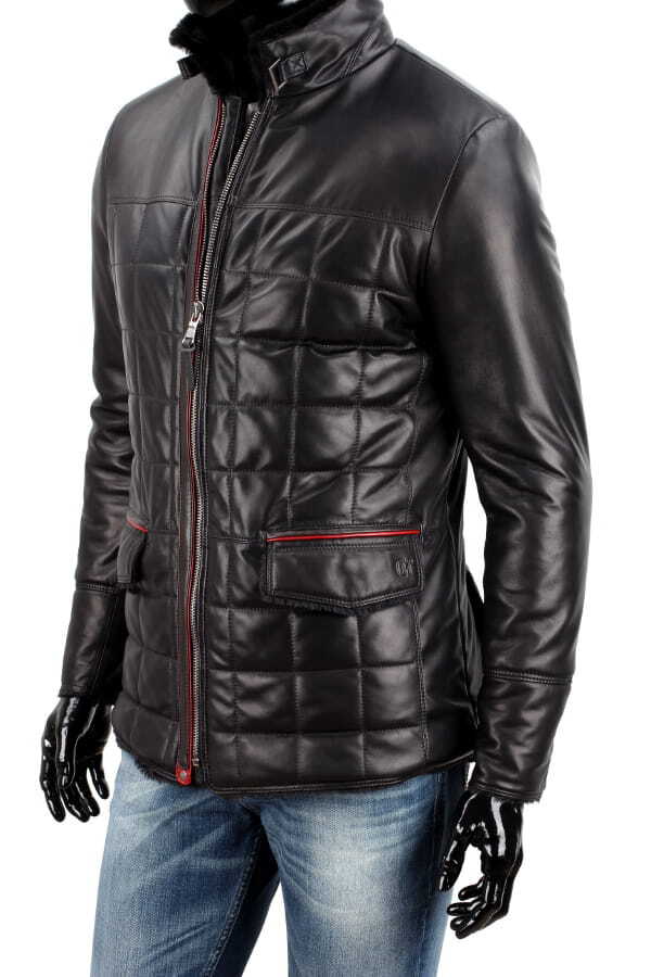 CARLO MONTI ELP450 - Kurtka skórzana pikowana męska z kożuszkiem eko DORJAN