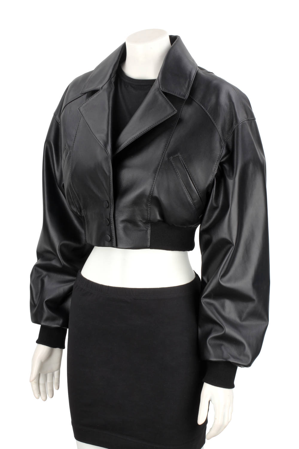 NAT450 - Czarna bomberka skórzana damska z luźnymi rękawami DORJAN