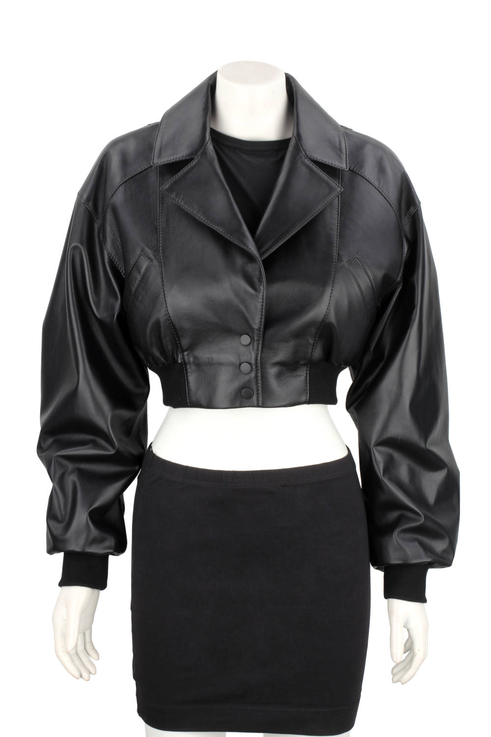 NAT450 - Czarna bomberka skórzana damska z luźnymi rękawami DORJAN