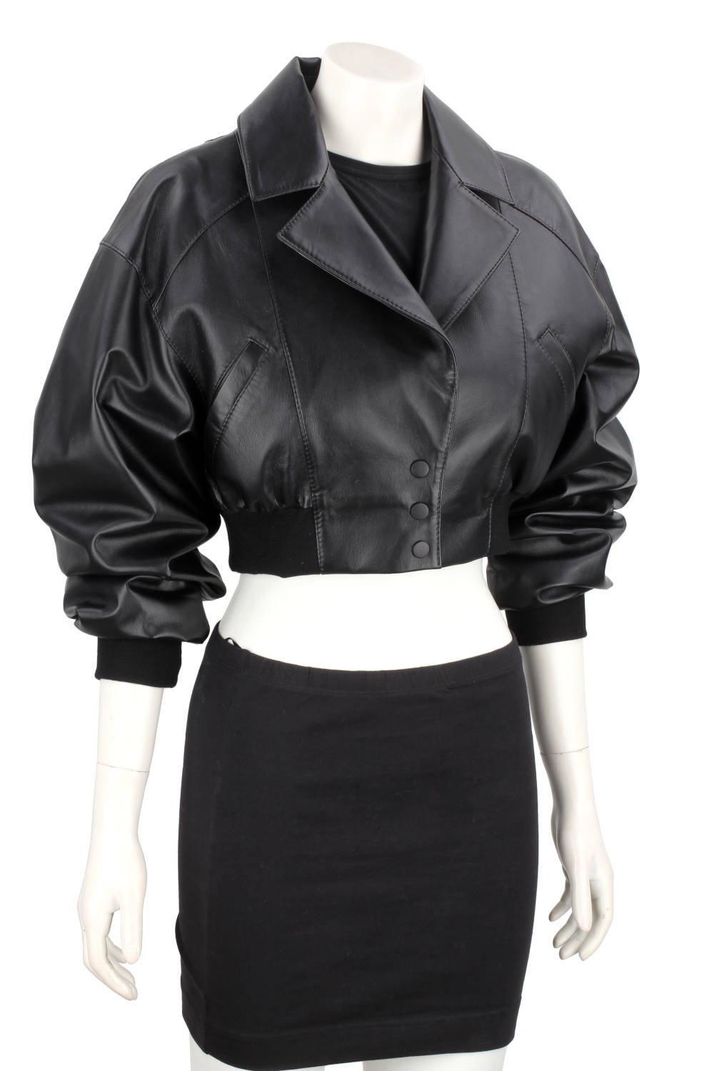 NAT450 - Czarna bomberka skórzana damska z luźnymi rękawami DORJAN