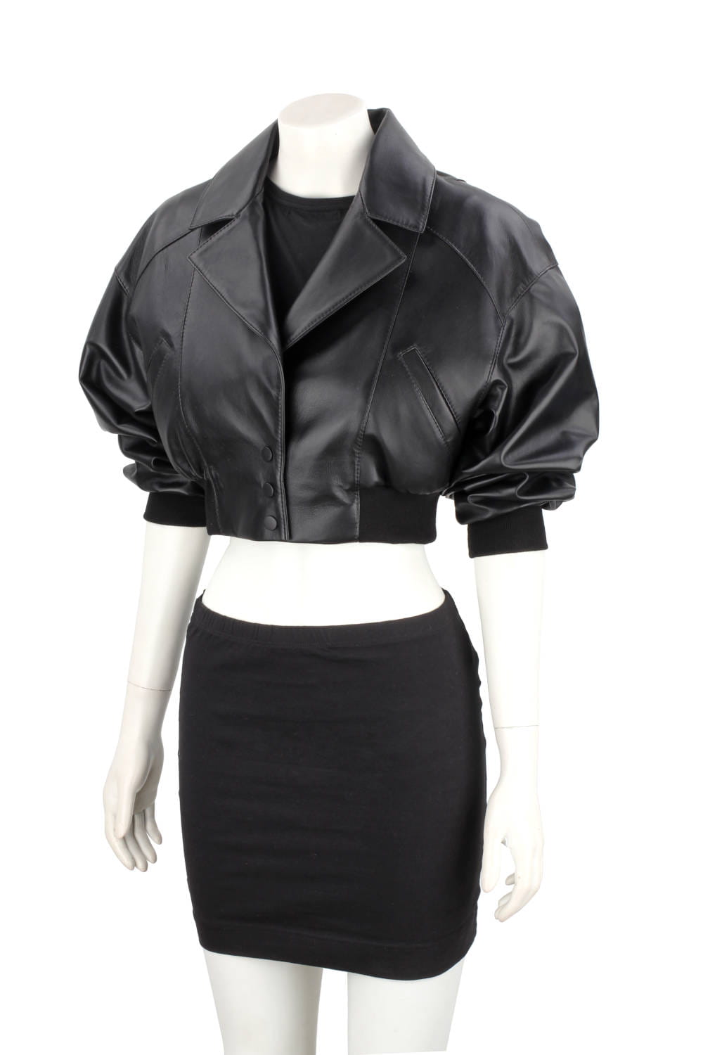 NAT450 - Czarna bomberka skórzana damska z luźnymi rękawami DORJAN