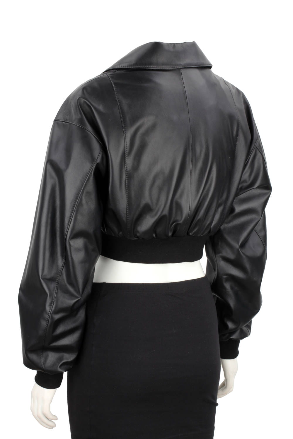 NAT450 - Czarna bomberka skórzana damska z luźnymi rękawami DORJAN