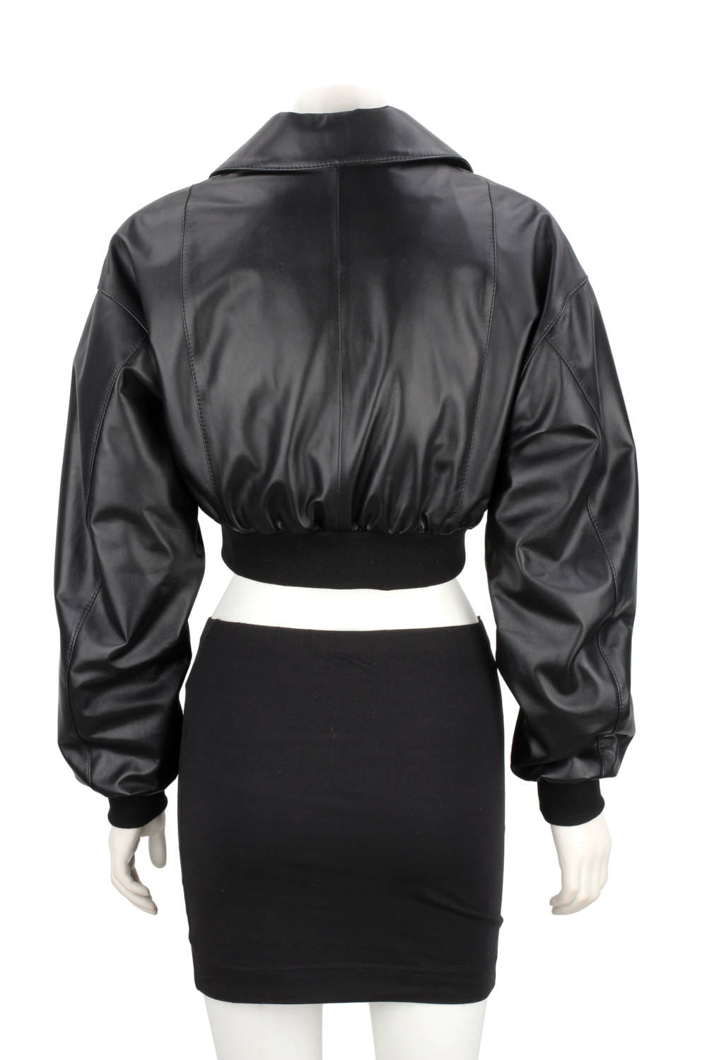 NAT450 - Czarna bomberka skórzana damska z luźnymi rękawami DORJAN