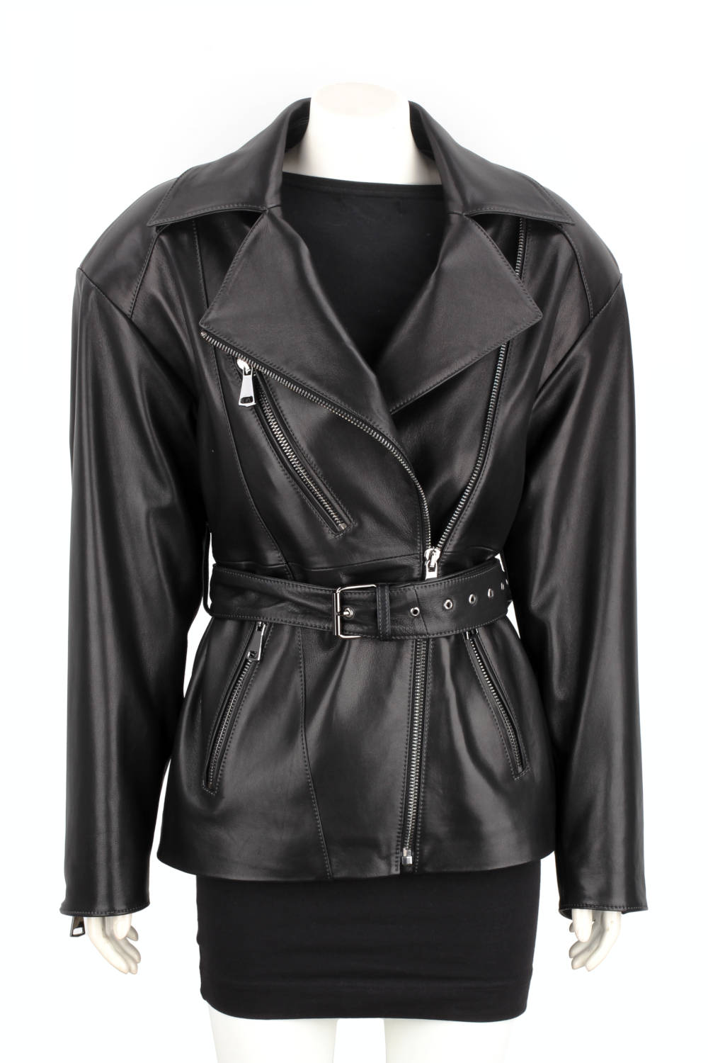 IRA450 - Damska ramoneska oversize z czarnej skóry naturalnej DORJAN