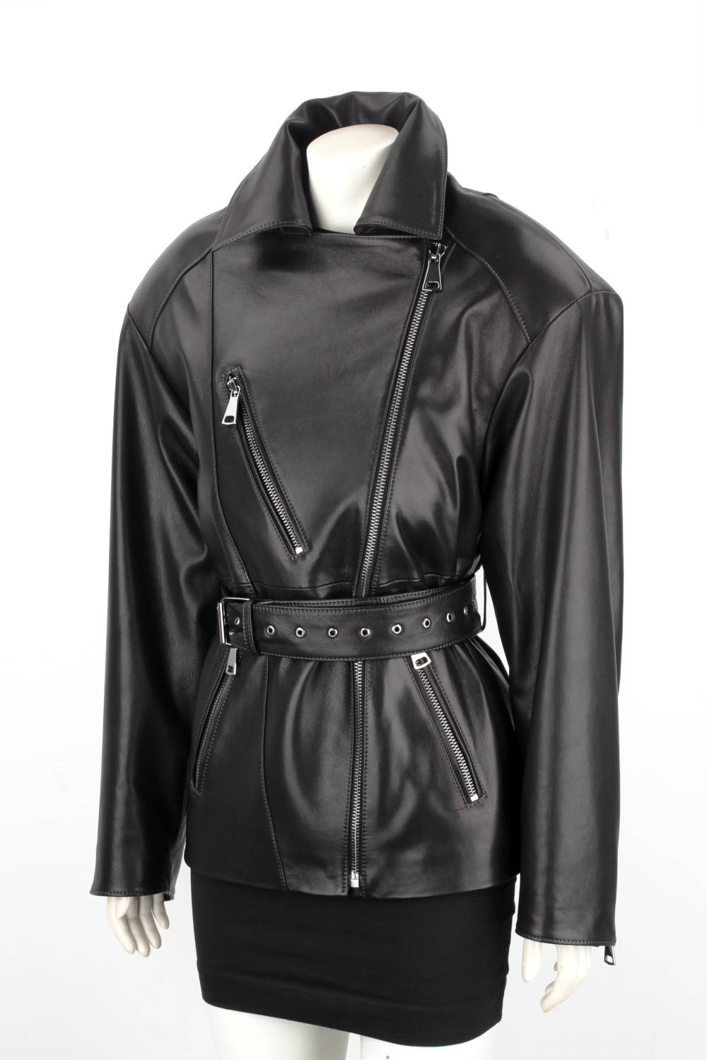 IRA450 - Damska ramoneska oversize z czarnej skóry naturalnej DORJAN