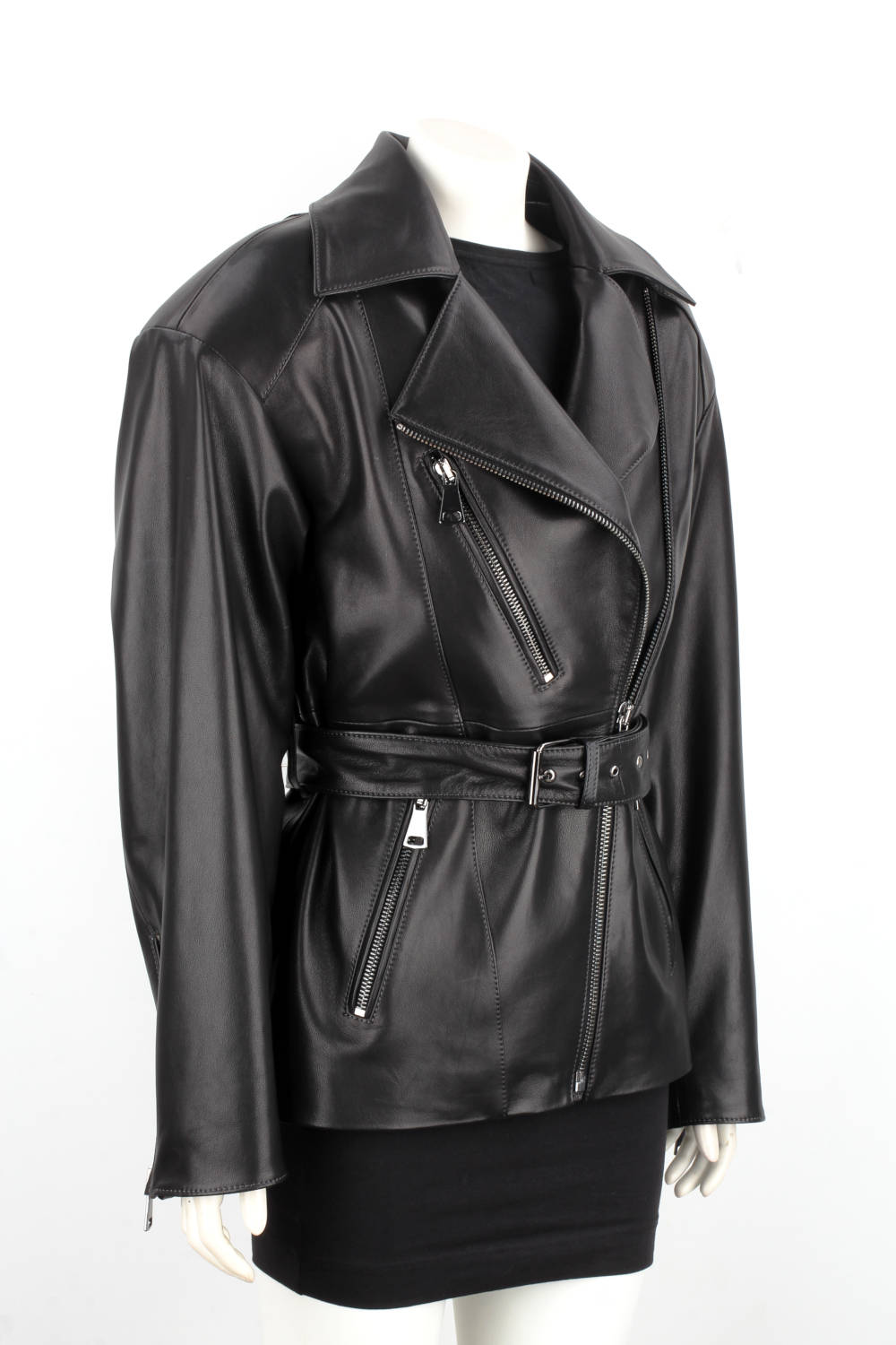 IRA450 - Damska ramoneska oversize z czarnej skóry naturalnej DORJAN