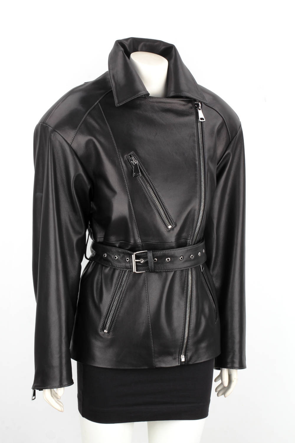 IRA450 - Damska ramoneska oversize z czarnej skóry naturalnej DORJAN