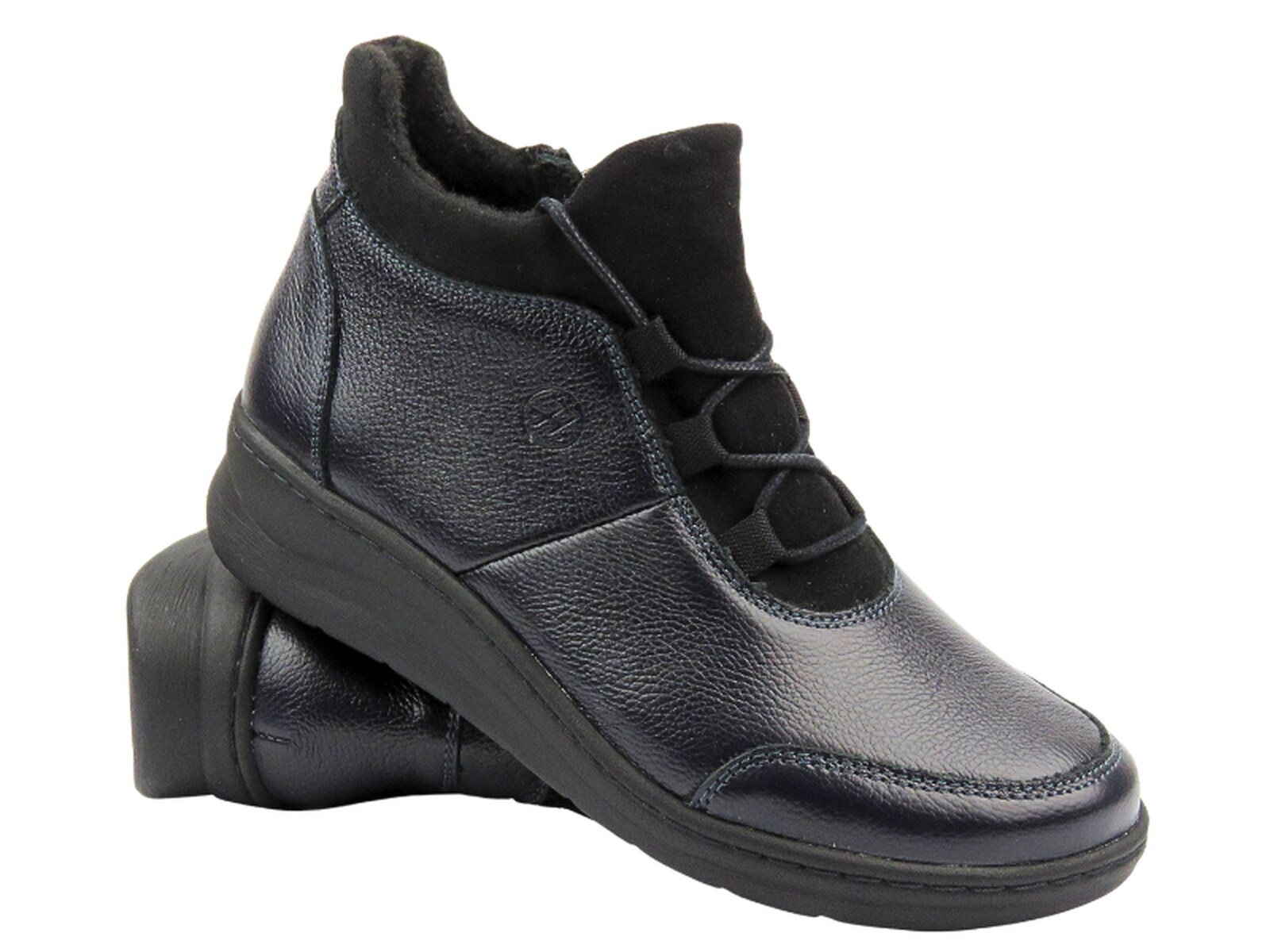 Helios Komfort Wygodne botki damskie z miękkiej skóry - Helios 564, granatowe