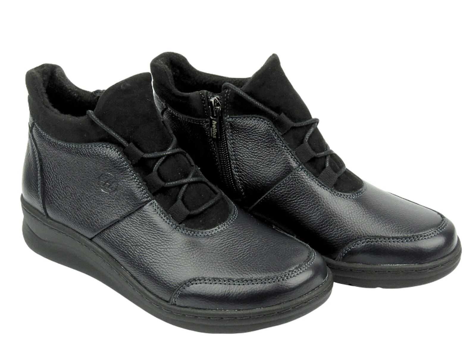 Helios Komfort Wygodne botki damskie z miękkiej skóry - Helios 564, granatowe