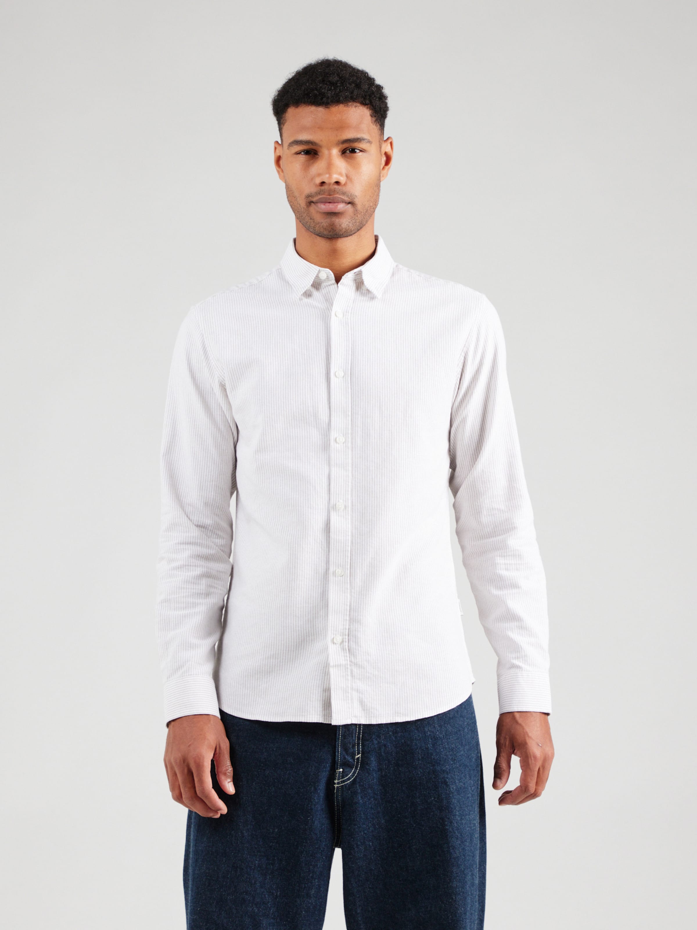 JJ Rebel Koszula 'JREBOSCAR' ciemny beż / biały