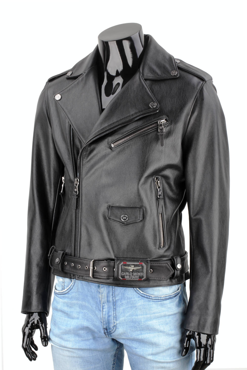 CARLO MONTI LECH950T - Ramoneska Skórzana Męska z czarnej skóry naturalnej DORJAN