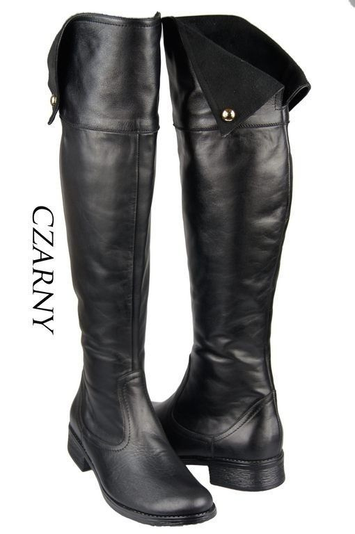 Obuwie Kozaki Damskie Oficerki Muszkieterki Czarne Wysokie cholewka za kolano skóra naturalna 803 ElitaBut