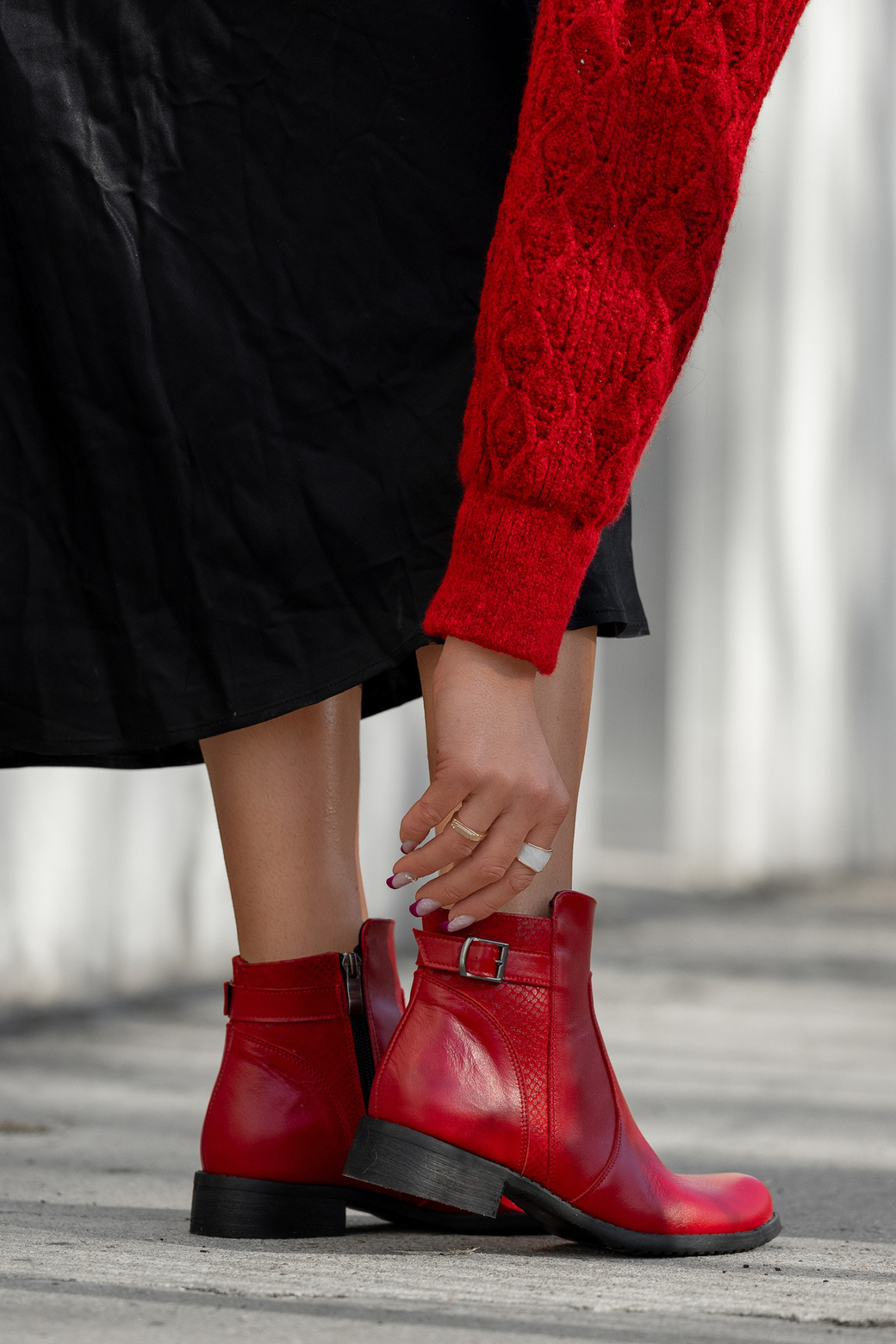 Obuwie Botki Damskie Zima skóra naturalna Czerwone 156 Z ElitaBut