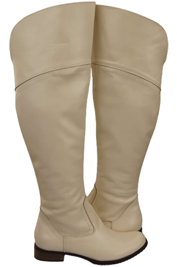 Obuwie Kozaki Damskie Oficerki Beżowe Muszkieterki Wysokie za kolano skóra naturalna 638 ElitaBut